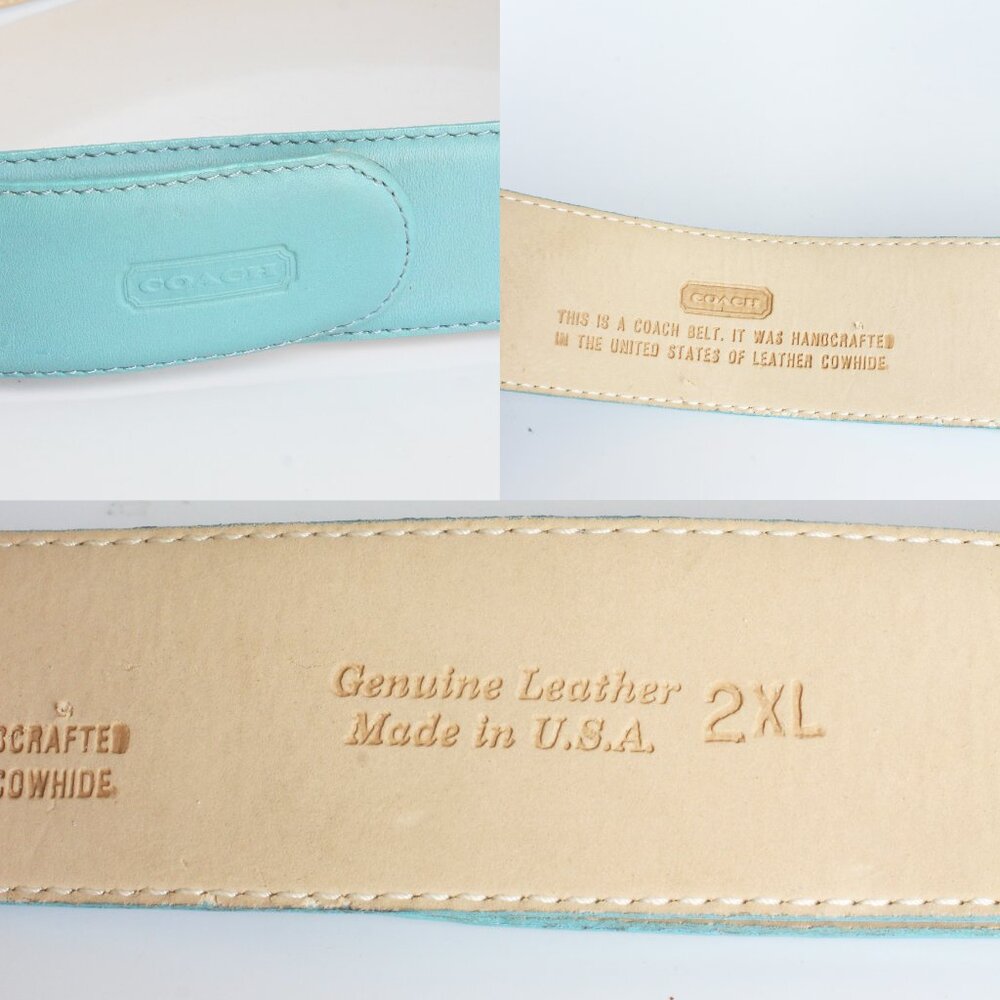Coach Nubuck Leather Belt Light Blue Wide Belt Size 2XL Vintage Retro 90s - Picture 7 of 9